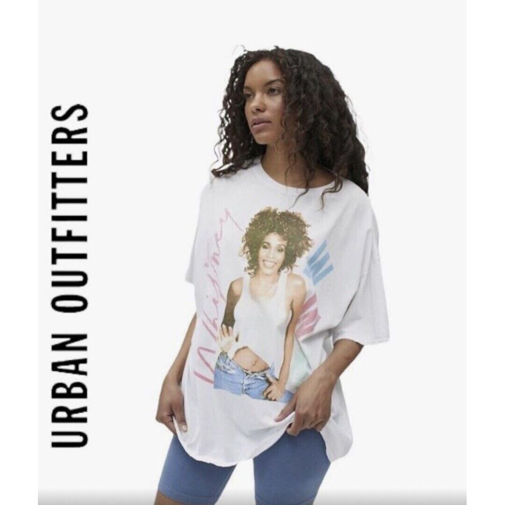 Urban Outfitters White Graphic Button-Down Tee with Pastel Pink & Blue Print